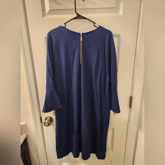 Joan Vass 1X Cobalt Blue Knit Dress Bell Sleeve Knee Length Nwot #M616 - Picture 3 of 5